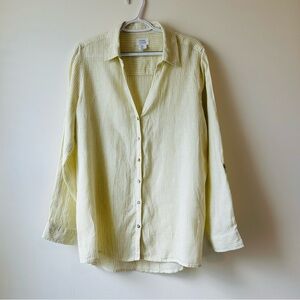 Sigrid Olsen Women’s Linen Yellow Stripe Button Down Shirt Sz L Light Breathable